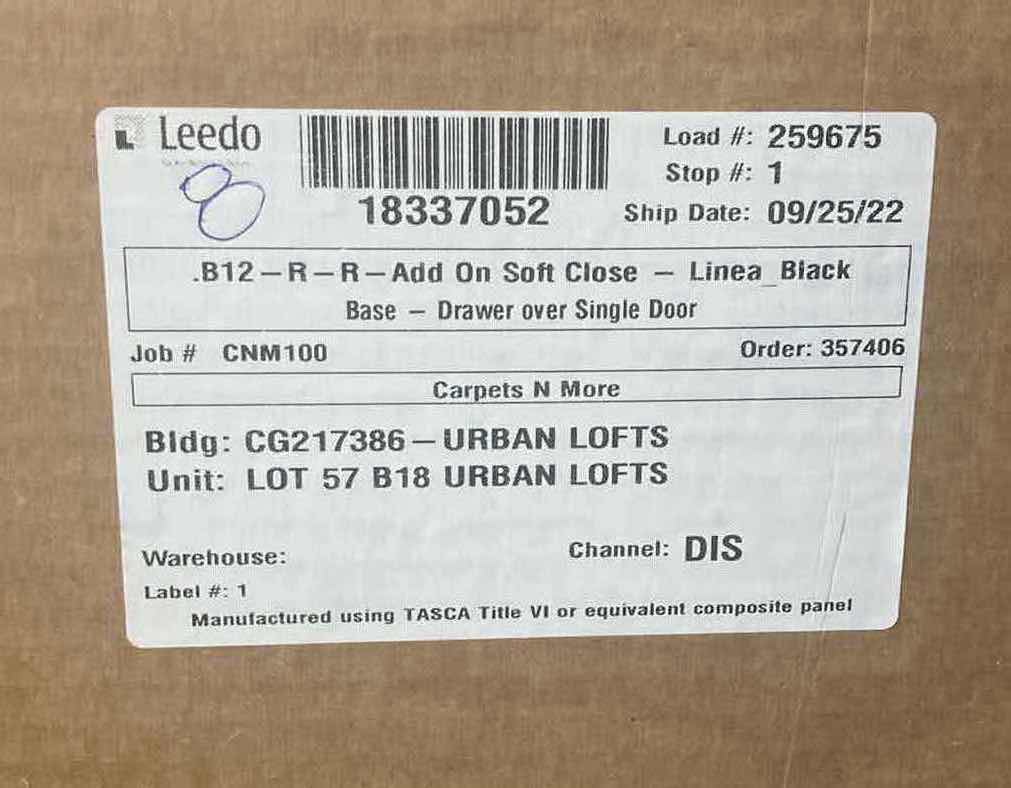 Photo 6 of LEEDO LINEA BLACK LAMINATE FINISH 1 DOOR 1 SHELF & DRAWER BASE CABINET 12” X 25” H35”
