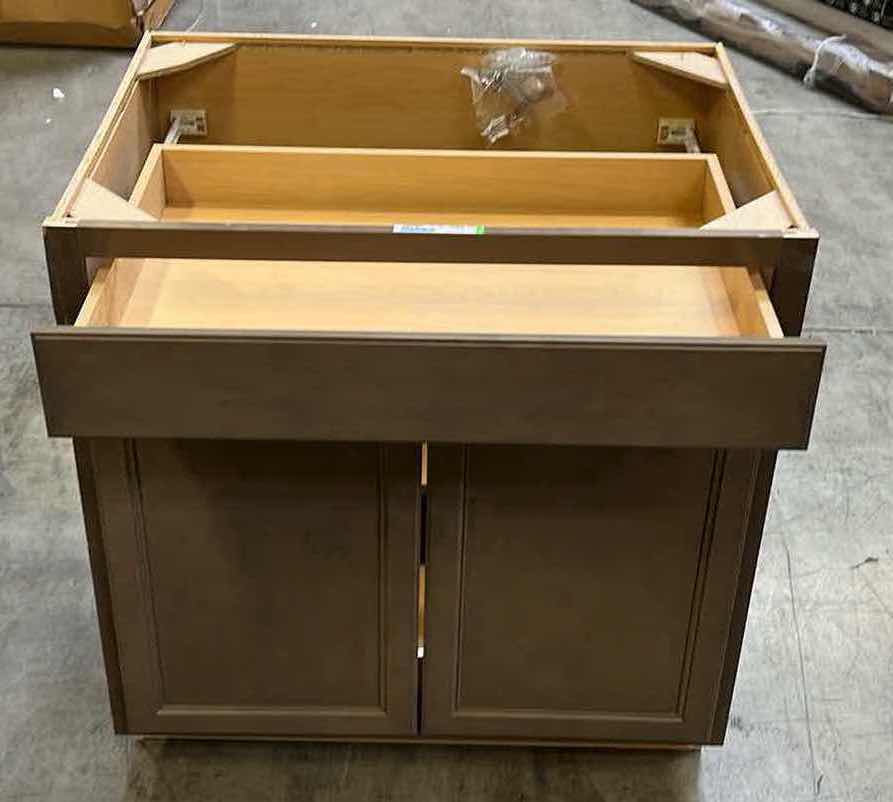 Photo 2 of ARISTOKRAFT AVALON MAPLE BURLAP 2 DOOR 1 DRAWER & 1 SHELF W ROLLOUT TRAY 32.25” X 24” H35”