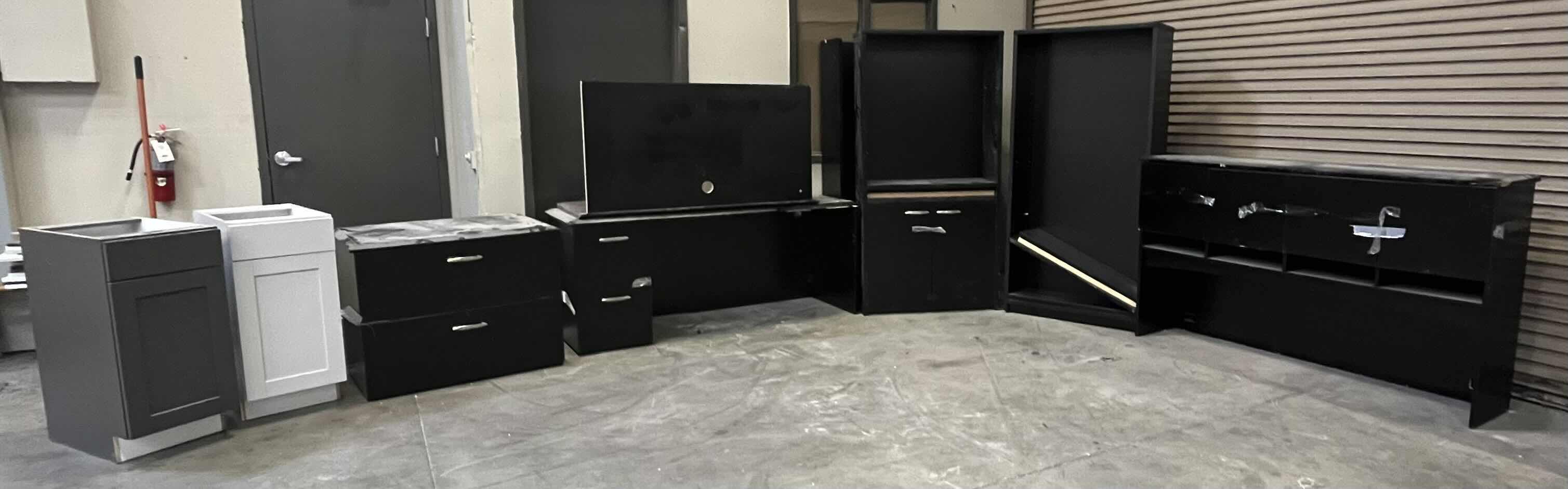 Photo 1 of BLACK OFFICE FURNITURE W BASE CABINETS (8) READ NOTES