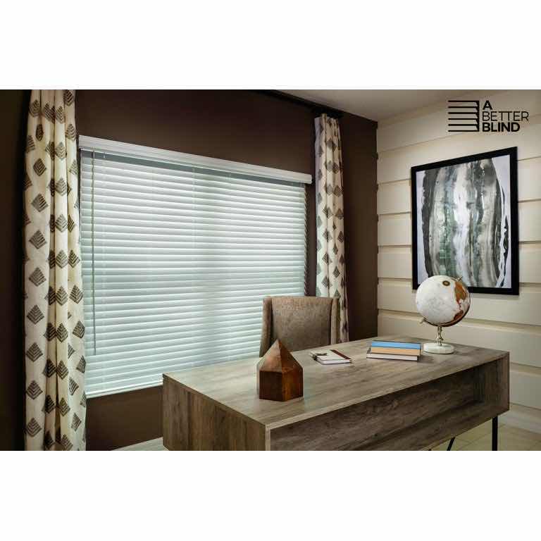 Photo 1 of A BETTER BLIND SMOOTH SNOW WHITE FINISH 2” CORDLESS FAUXWOOD BLINDS W 3” CROWN VALANCE (SET OF 2) 46.5” X 72”