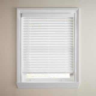 Photo 1 of HOME DECORATORS COLLECTION WHITE FAUX WOOD CORDLESS BLINDS 35” X 64” (PAIR OF 2)