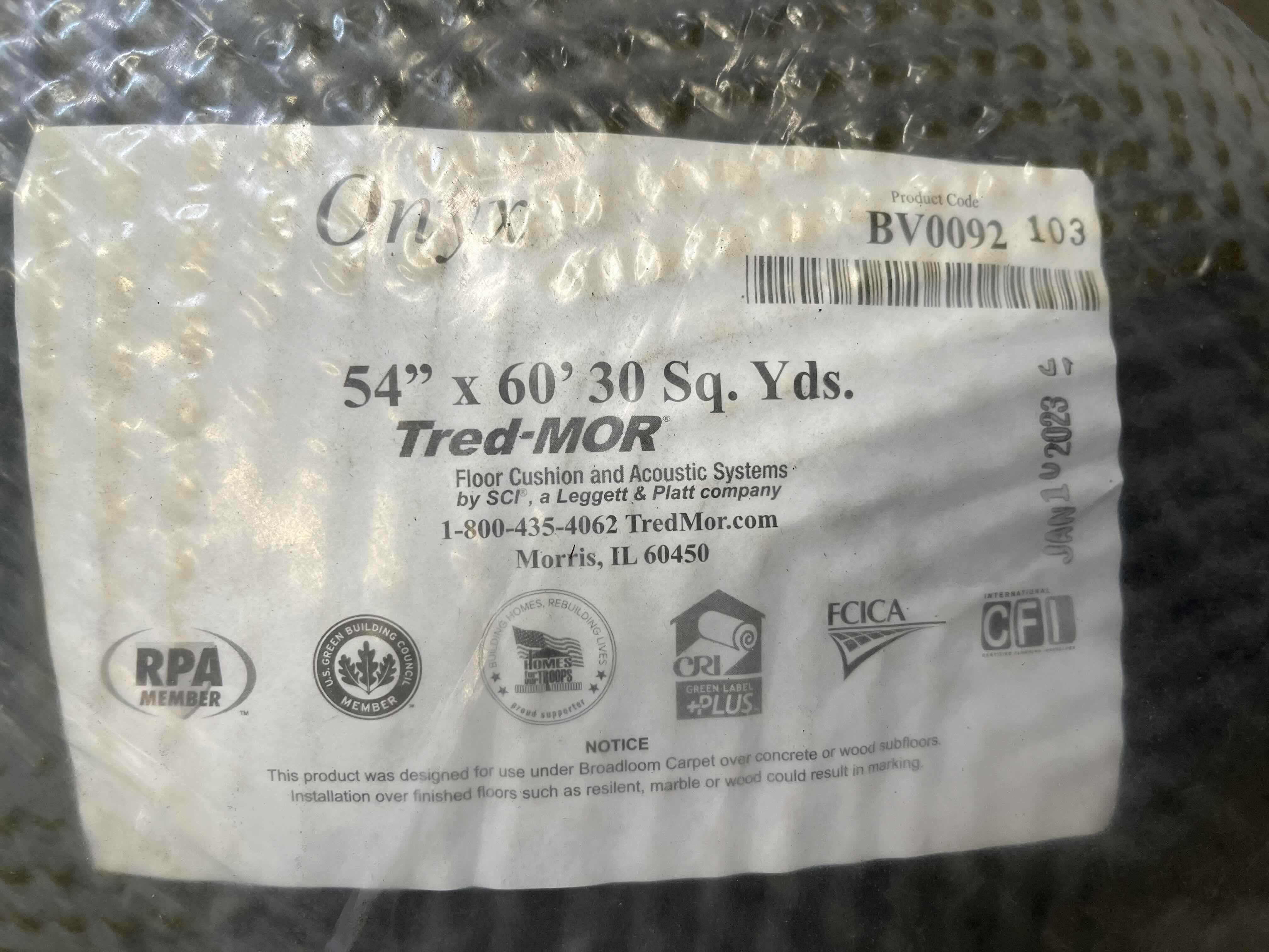 Photo 4 of TREDMOR FLOOR CUSHION & ACOUSTICS SYSTEMS ONYX SBR RUBBER CARPET PAD BV0092 (ROLL SIZE 15” X 58” APPROX. 270SQFT) READ NOTES