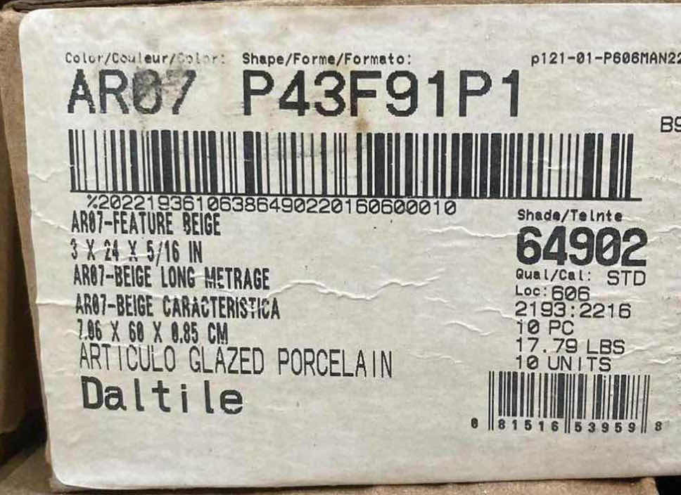 Photo 3 of DALTILE BEIGE POLISH FINISH CERAMIC TILE 3” X 24” (4.8SQFT PER CASE/30CASES APPROX 144SQFT TOTAL) READ NOTES