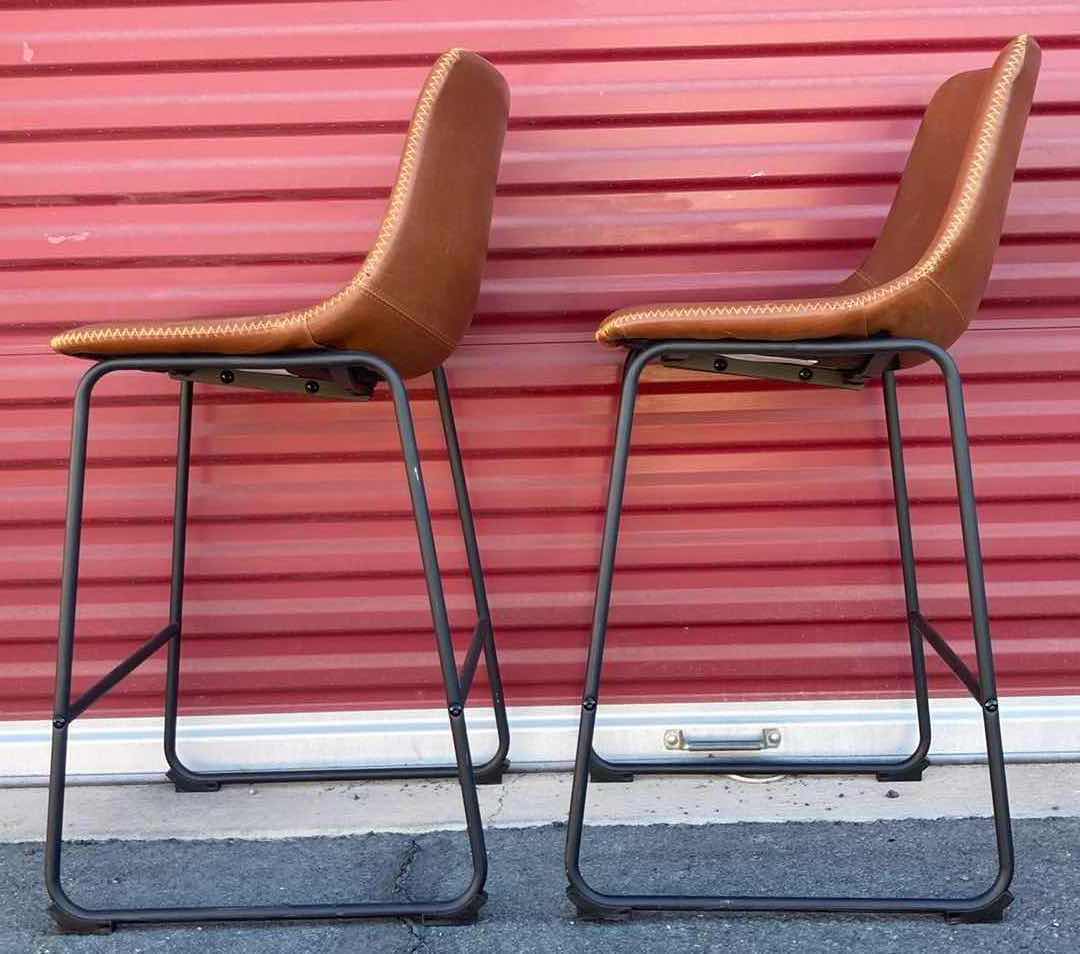 Photo 3 of HENGLIN HOME ARMLESS INDUSTRIAL BROWN FAUX LEATHER BARSTOOLS 18” X 16” H36” (2)