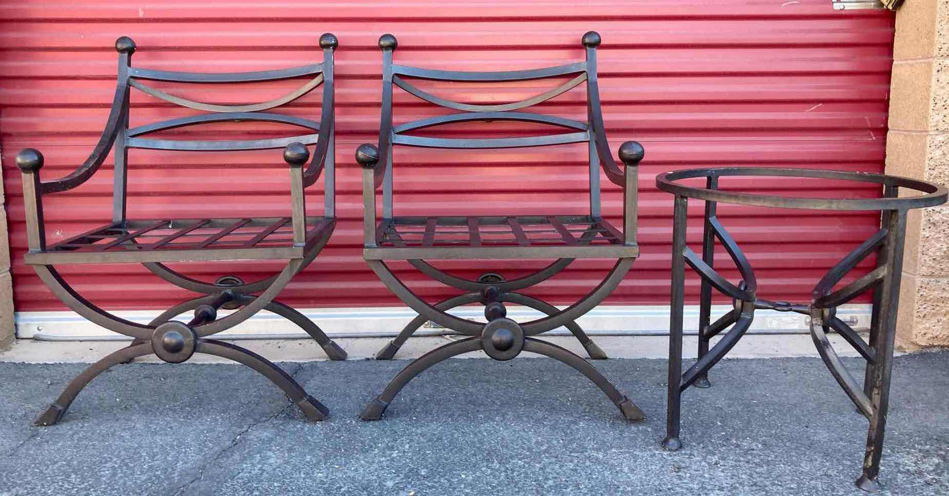 Photo 1 of AGED BRONZE FINISH METAL FRAME PATIO CHAIRS 24” X 20” H36.5” W 22” SIDE TABLE 