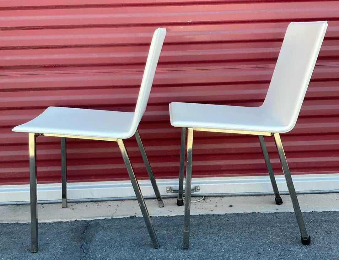 Photo 3 of CB2 PHOENIX IVORY LEATHER DONING CHAIRS 18” X 23” H32” (2)