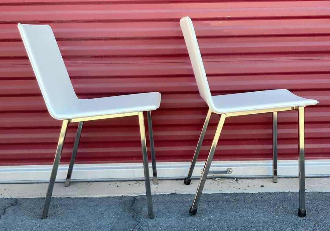 Photo 2 of CB2 PHOENIX IVORY LEATHER DONING CHAIRS 18” X 23” H32” (2)