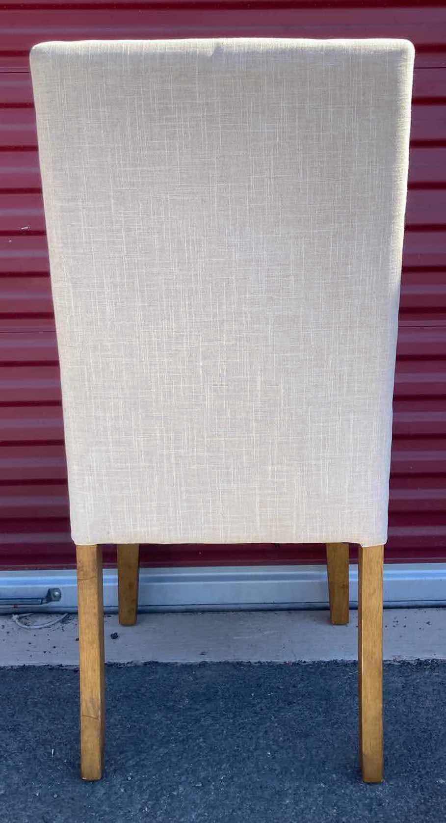 Photo 4 of BEIGE UPHOLSTERY ARMLESS DINING CHAIR W NAILHEAD TRIM AND RUBBERWOOD LEGS 19” X 20” H38.5”