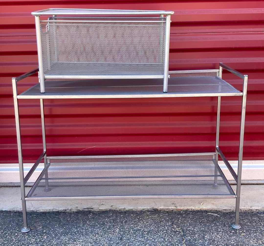 Photo 1 of METAL MESH 2 TIER SHELF AND SMALL STORAGE SHELF  16” X 10.5” H9.25” & 26.5” X 12” H19.5”