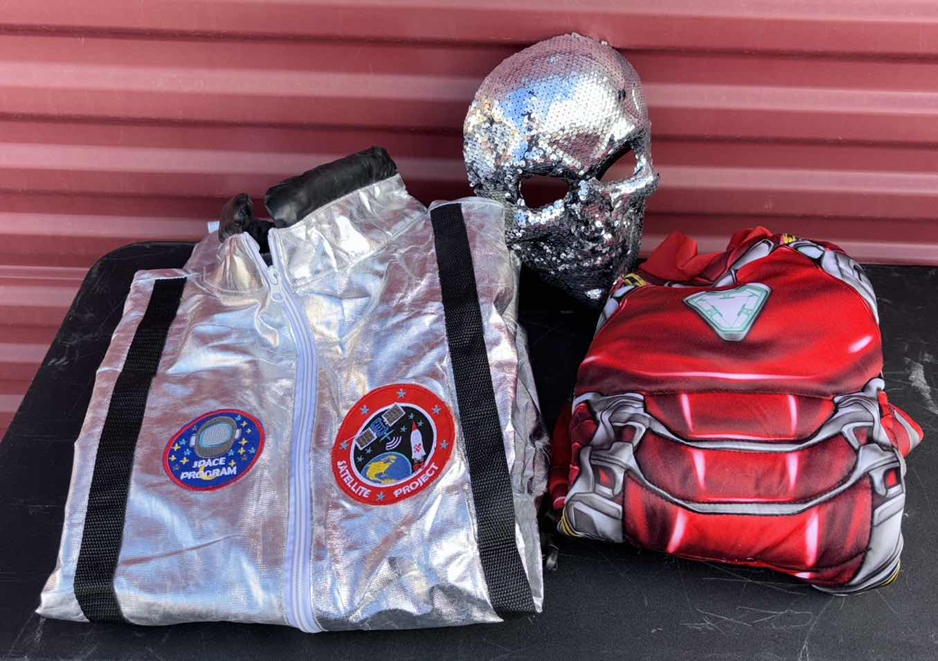 Photo 1 of HALLOWEEN COSTUMES & SEQUIN SKULL MASK (ASTRONAUT CHILDS MEDIUM, IRON MAN W/MASK AGE 3-5)