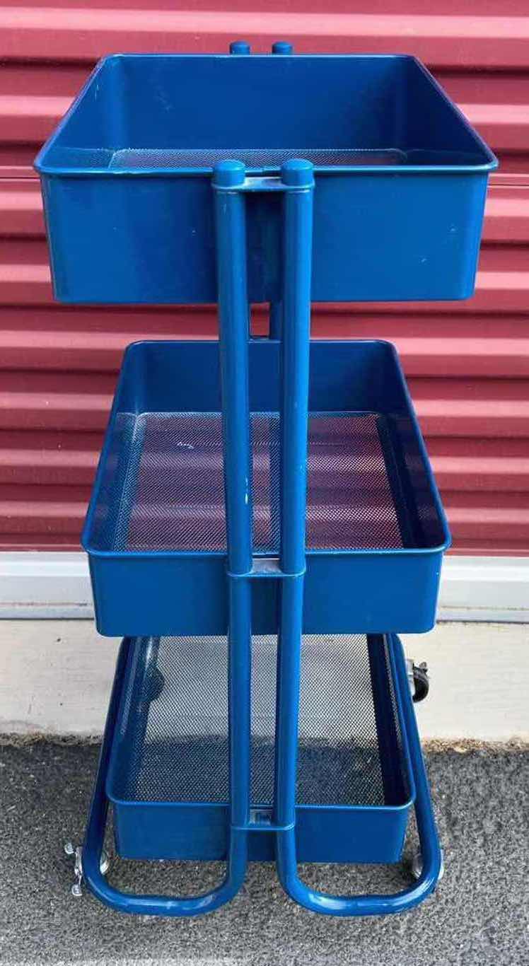 Photo 2 of 3-TIER METAL ROLLING STORAGE CART 15” X 17” H30.5” (ROYAL BLUE)