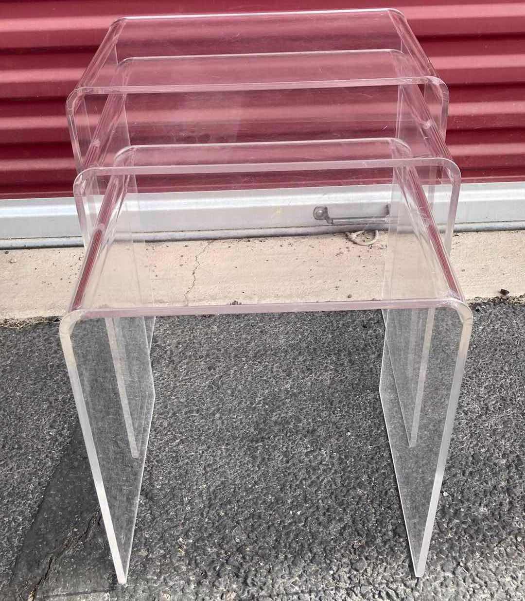 Photo 3 of CLEAR ACRYLIC WATERFALL STYLE SIDE TABLES (SET OF 3)