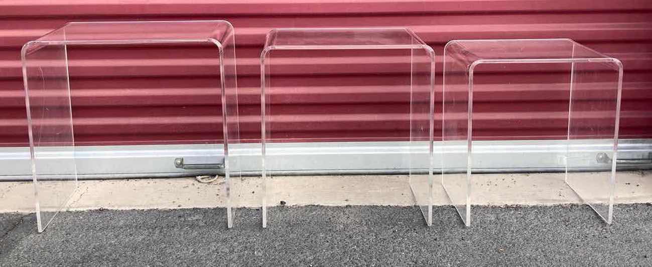 Photo 1 of CLEAR ACRYLIC WATERFALL STYLE SIDE TABLES (SET OF 3)