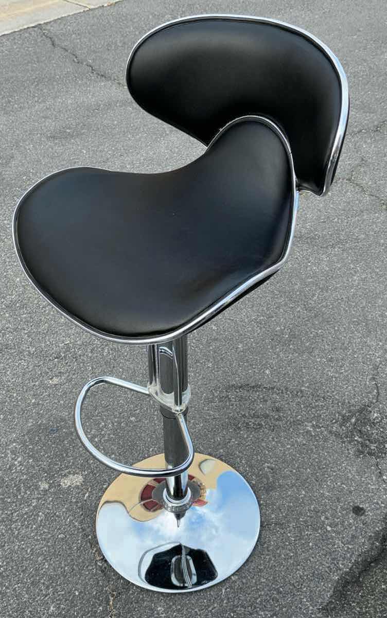 Photo 2 of MODERN UPHOLSTERY AIRLIFT ADJUSTABLE SWIVEL BARSTOOL W CHROME BASE & FOOTREST 17.75” X 21.25” H34”