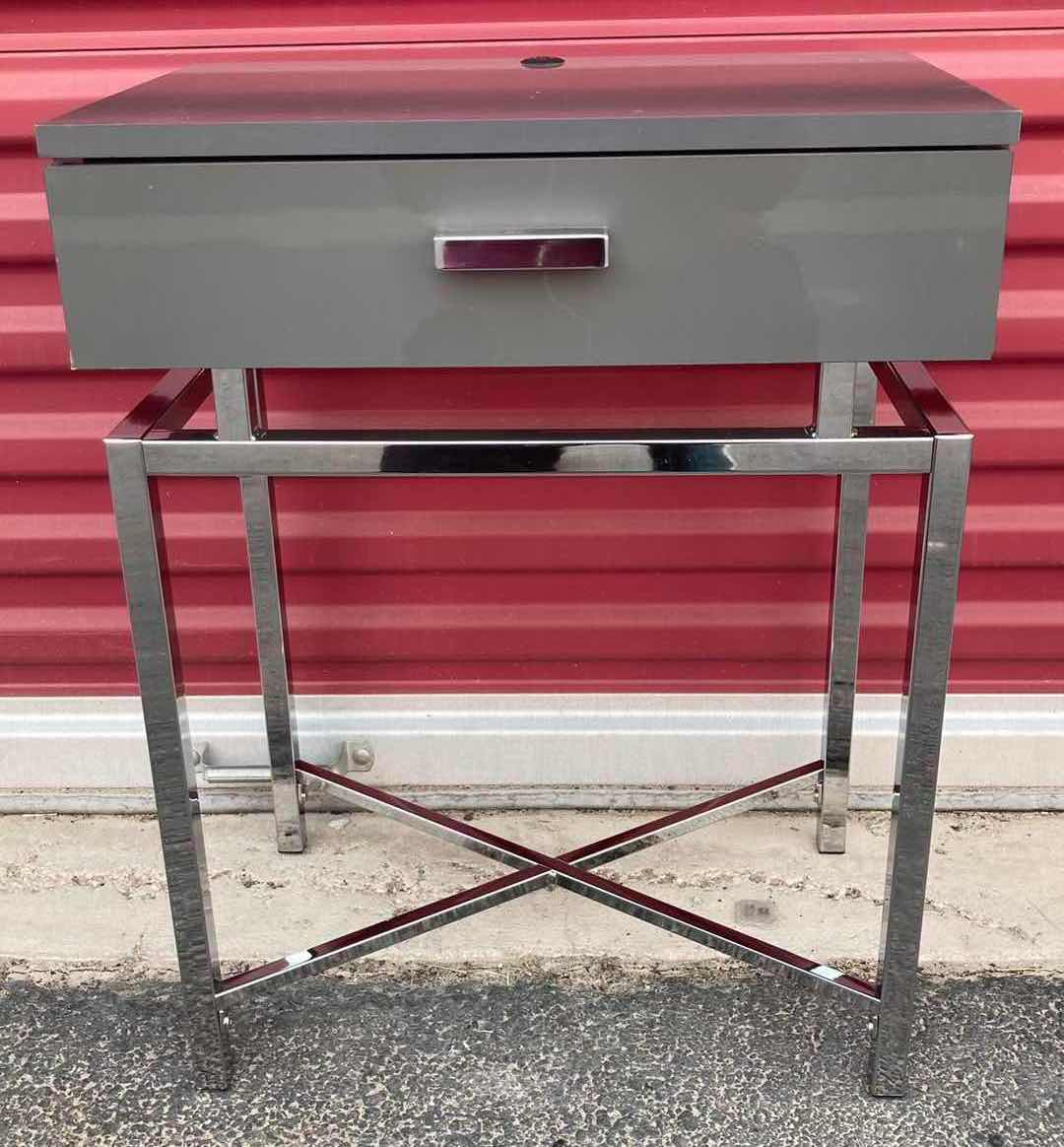 Photo 1 of COASTER COMPANY GREY CHROME FINISH STEEL FLOATING TOP ACCENT TABLE W USB PLUG 18” X 11.75” H23.75”