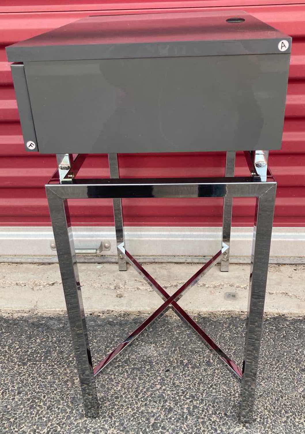 Photo 3 of COASTER COMPANY GREY CHROME FINISH STEEL FLOATING TOP ACCENT TABLE W USB PLUG 18” X 11.75” H23.75”