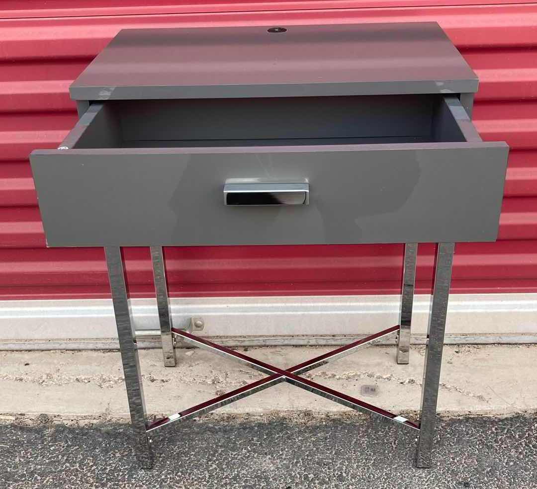 Photo 2 of COASTER COMPANY GREY CHROME FINISH STEEL FLOATING TOP ACCENT TABLE W USB PLUG 18” X 11.75” H23.75”