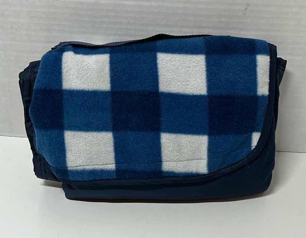 Photo 1 of BLUE PLAID OUTDOOR PICNIC BLANKET TOTE 48” X 58”