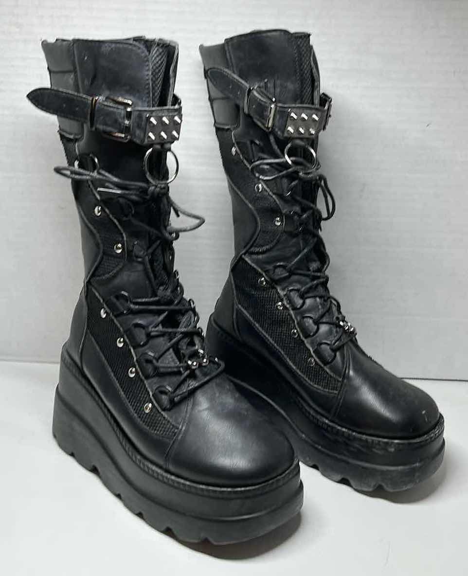 Photo 1 of PUNK ROCK STYLE 14” HIGH BLACK LEATHER PLATFORM BOOTS WOMENS SIZE 8/8.5