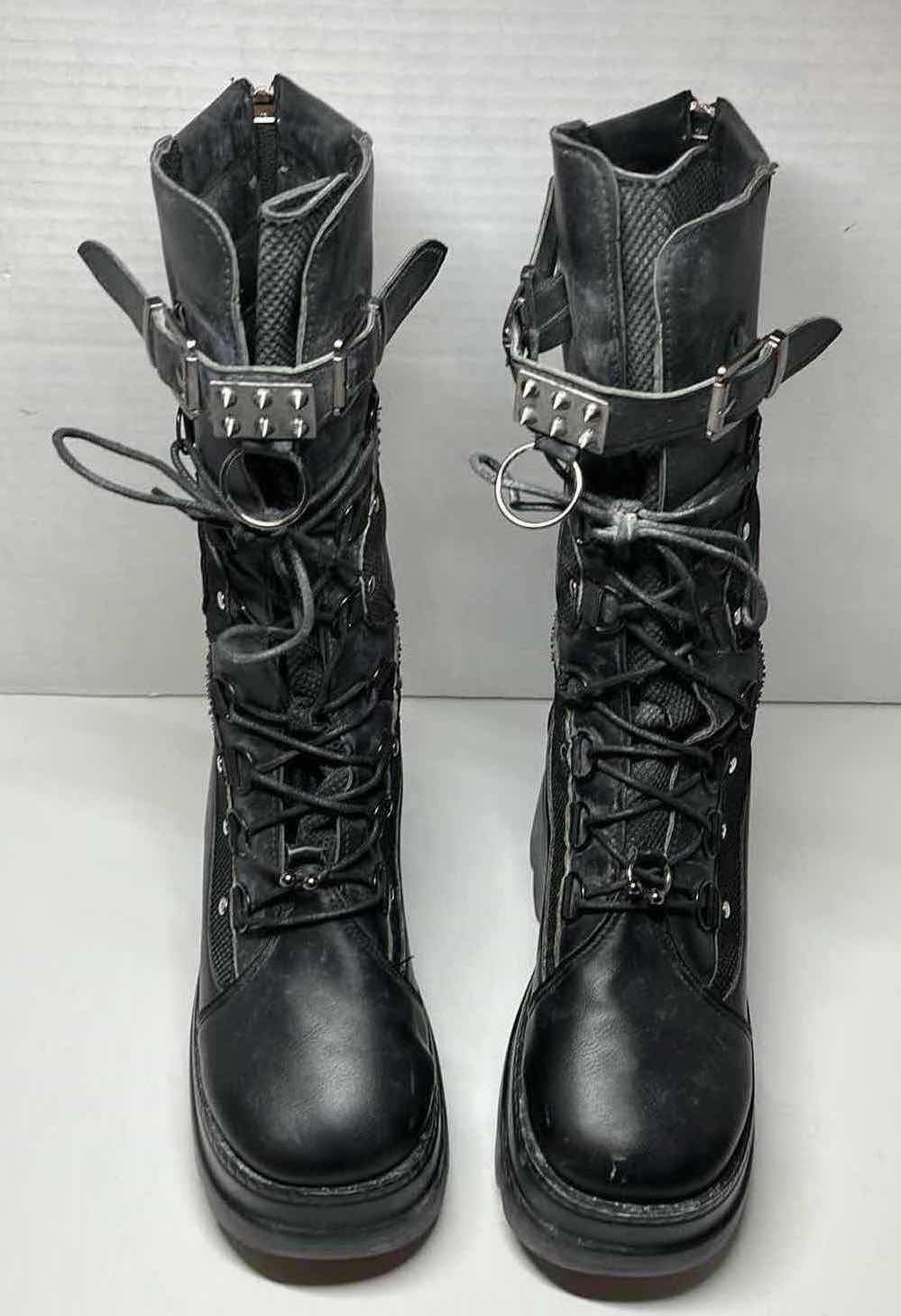 Photo 3 of PUNK ROCK STYLE 14” HIGH BLACK LEATHER PLATFORM BOOTS WOMENS SIZE 8/8.5