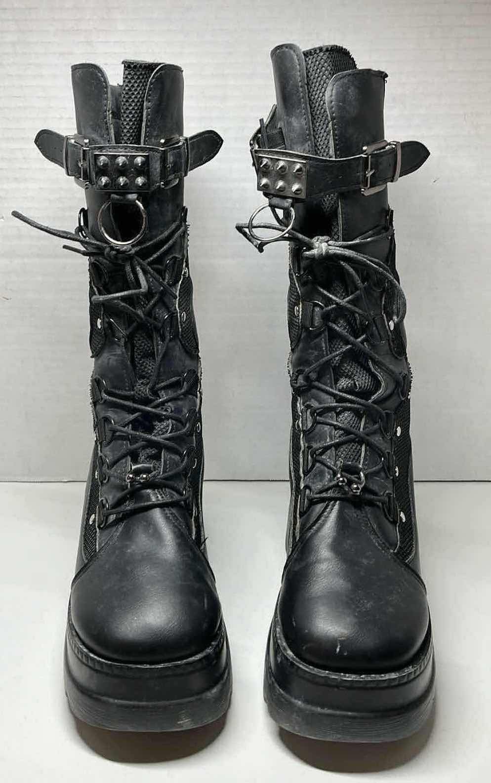 Photo 2 of PUNK ROCK STYLE 14” HIGH BLACK LEATHER PLATFORM BOOTS WOMENS SIZE 8/8.5