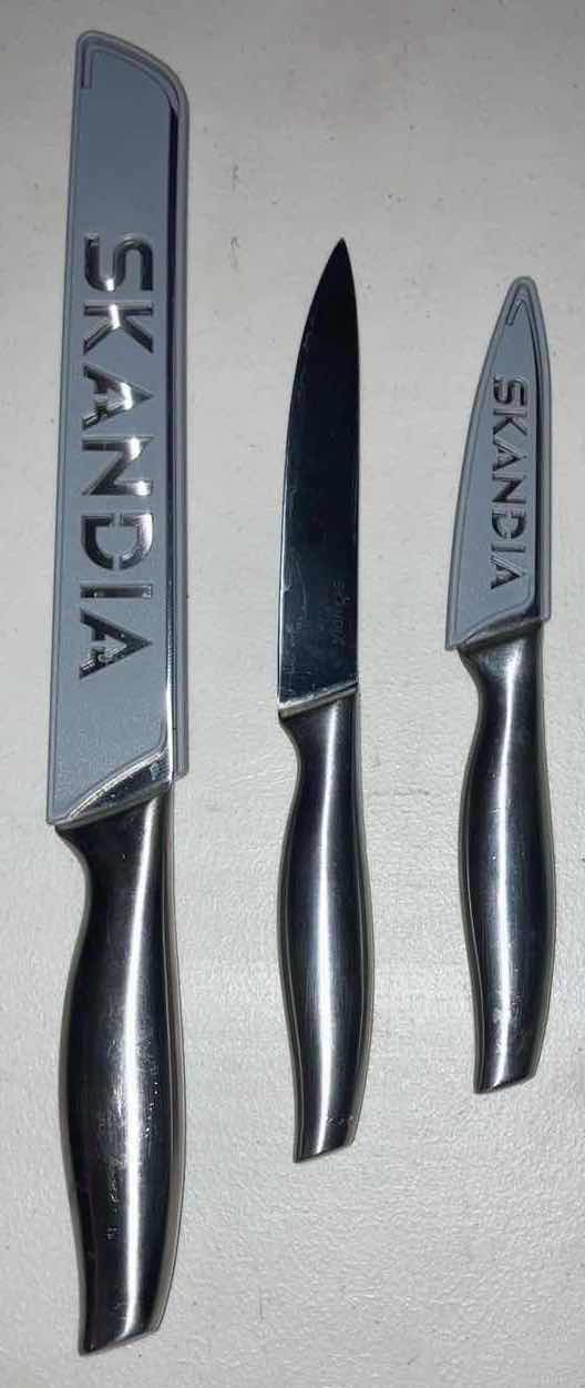 Photo 2 of SKANDIA CUTLERY STAINLESS STEEL KNIVES W BLADE GUARDS (3)