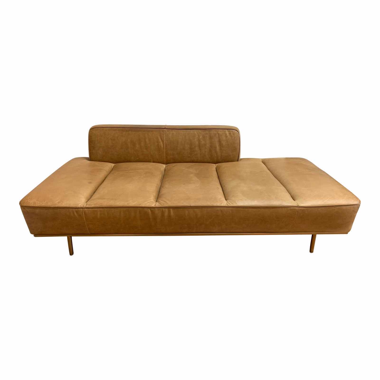 Photo 1 of CB2 LAWNDALE SADDLE LEATHER UPHOLSTERY GLEAMING BRASS BASE DAYBED 79” X 35” H25.5”