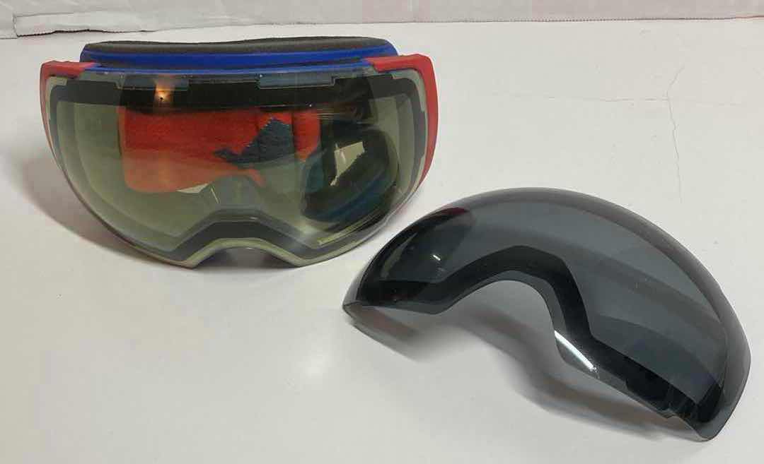 Photo 1 of OUTDOOR MASTER PRO RED/BLUE SKI GOGGLES W MAGNETIC REPLACEMENT LENS