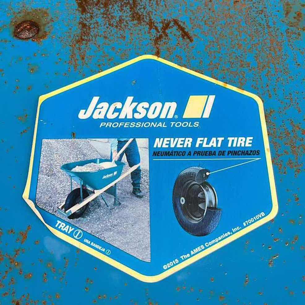 Photo 6 of JACKSON PROFESSIONAL TOOLS BLUE STEEL NEVER FLAT TIRE WHEELBARROW 25” X 60” H28”