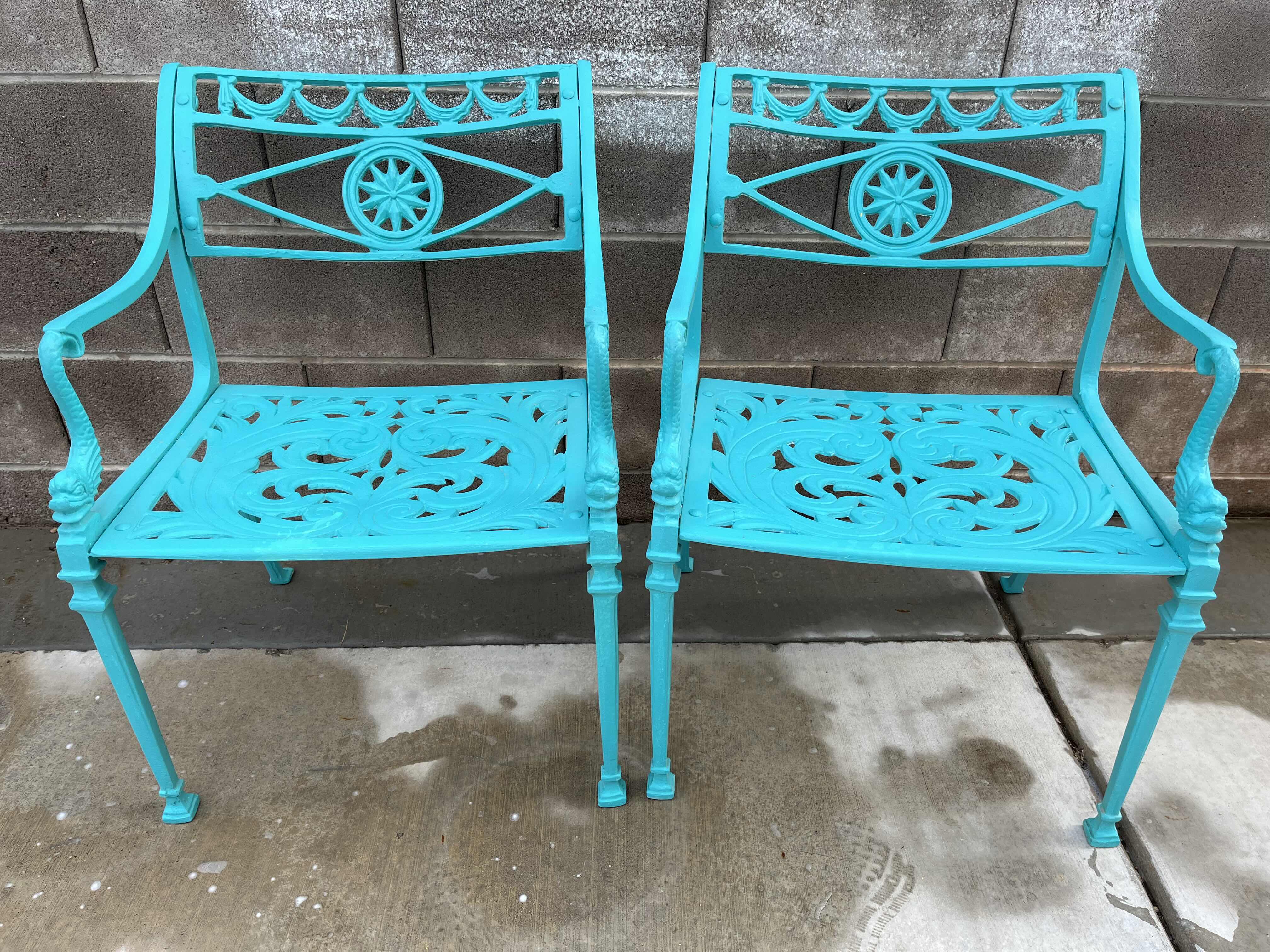 Photo 2 of WROUGHT IRON PATIO CHAIRS (2) 22” X 22” H30” W GLASS TOP SIDE TABLE 18” X 18” H18.75”