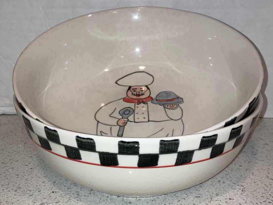 Photo 2 of EMERALD & GODINGER “HAPPY CHEF CHECKERED COLLECTION” 8.5” & 10” CERAMIC SERVING BOWLS (SET OF 4)