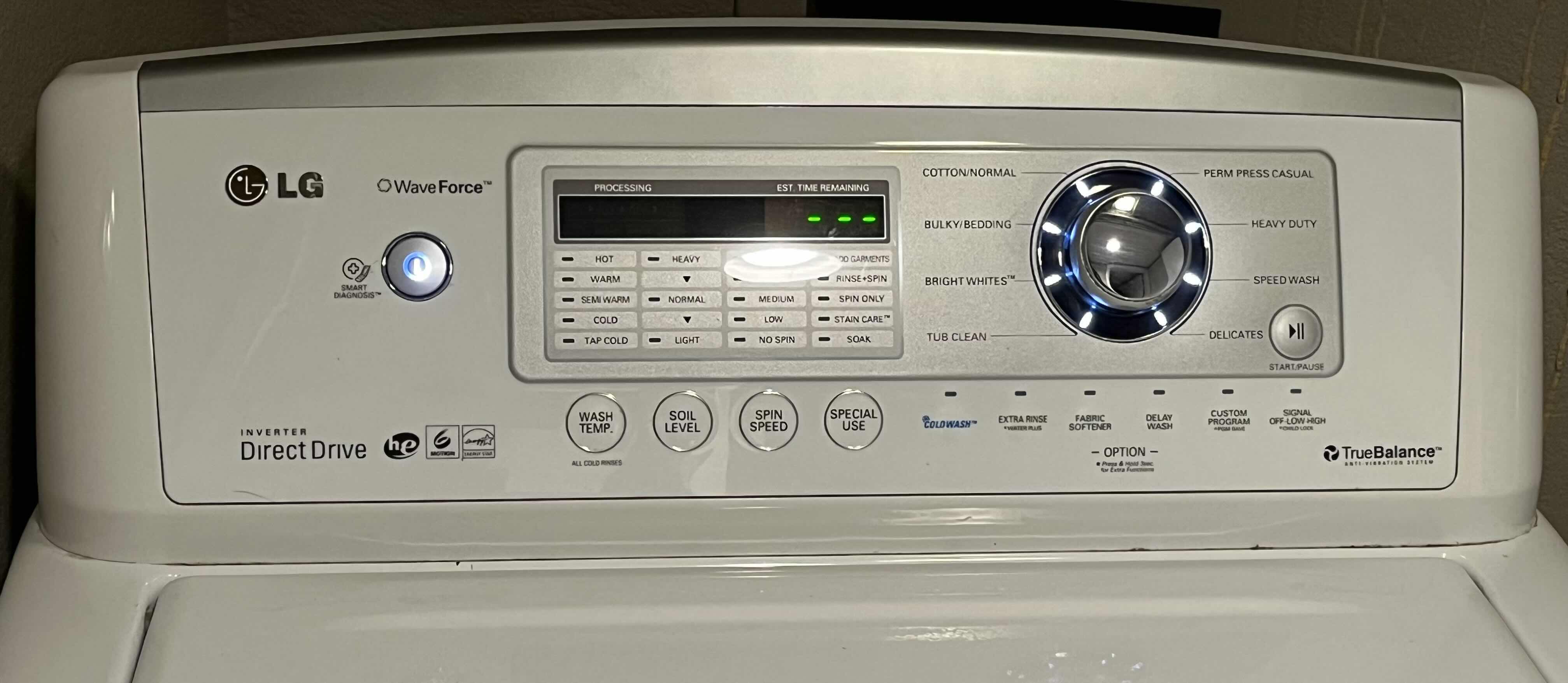 Photo 3 of LG WAVE FORCE INVERTER DIRECT DRIVE TOP LOAD WASHER MODEL WT4970CW