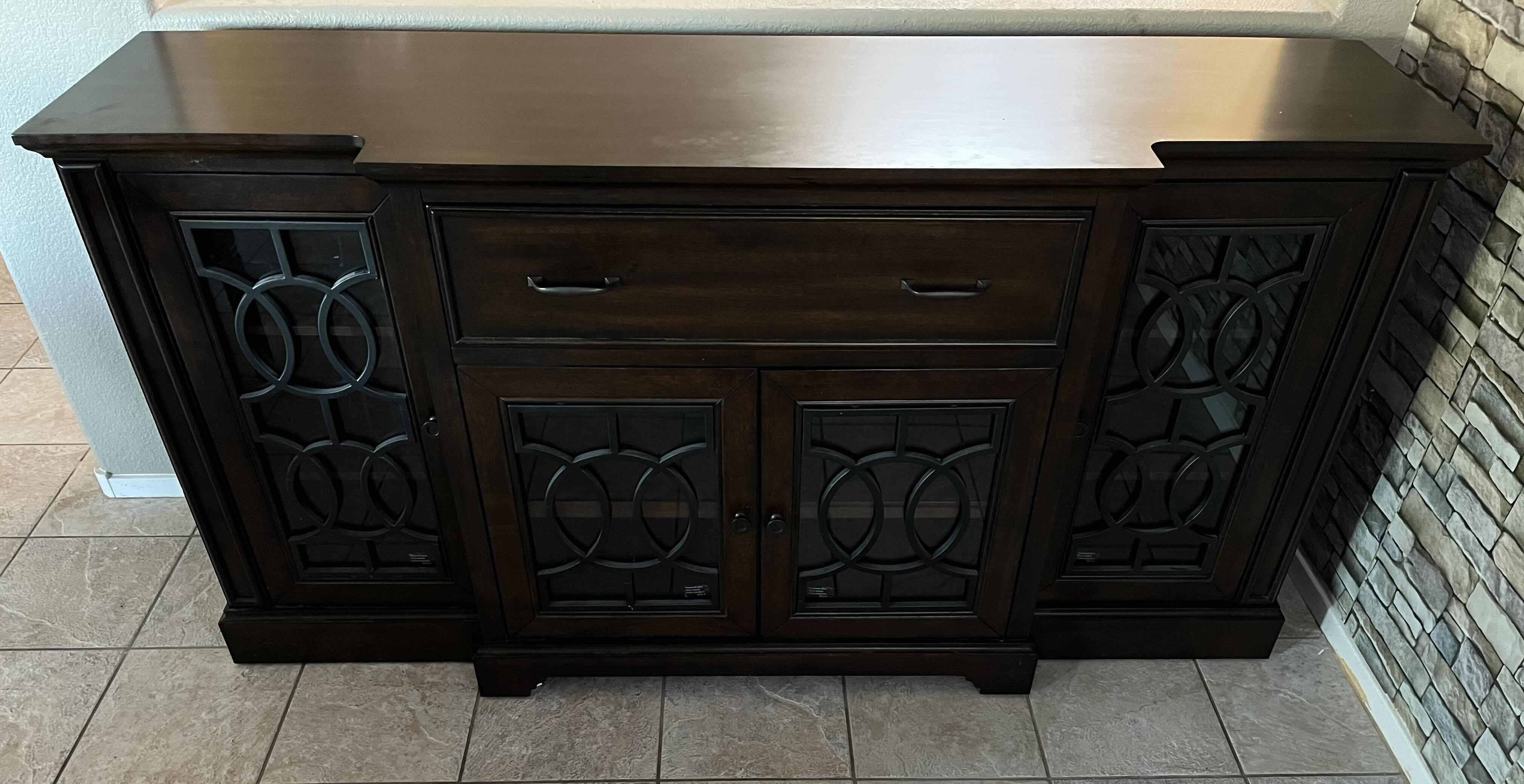 Photo 2 of BAYSIDE FURNISHINGS ASHCROFT DARK MAHOGANY FINISH TV CONSOLE MODEL ASH72YC 72” X 20” H36.5”