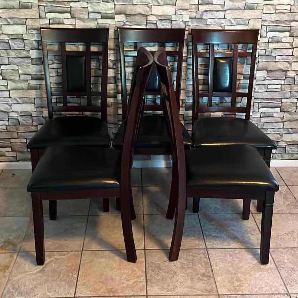 Photo 6 of ASHLEY’S BRASSEX INC DARK BROWN FINISH DINING TABLE 60” X 36” H30” W 5 BLACK LEATHER UPHOLSTERY & DARK BROWN FINISH CHAIRS MODEL 597-17ESP