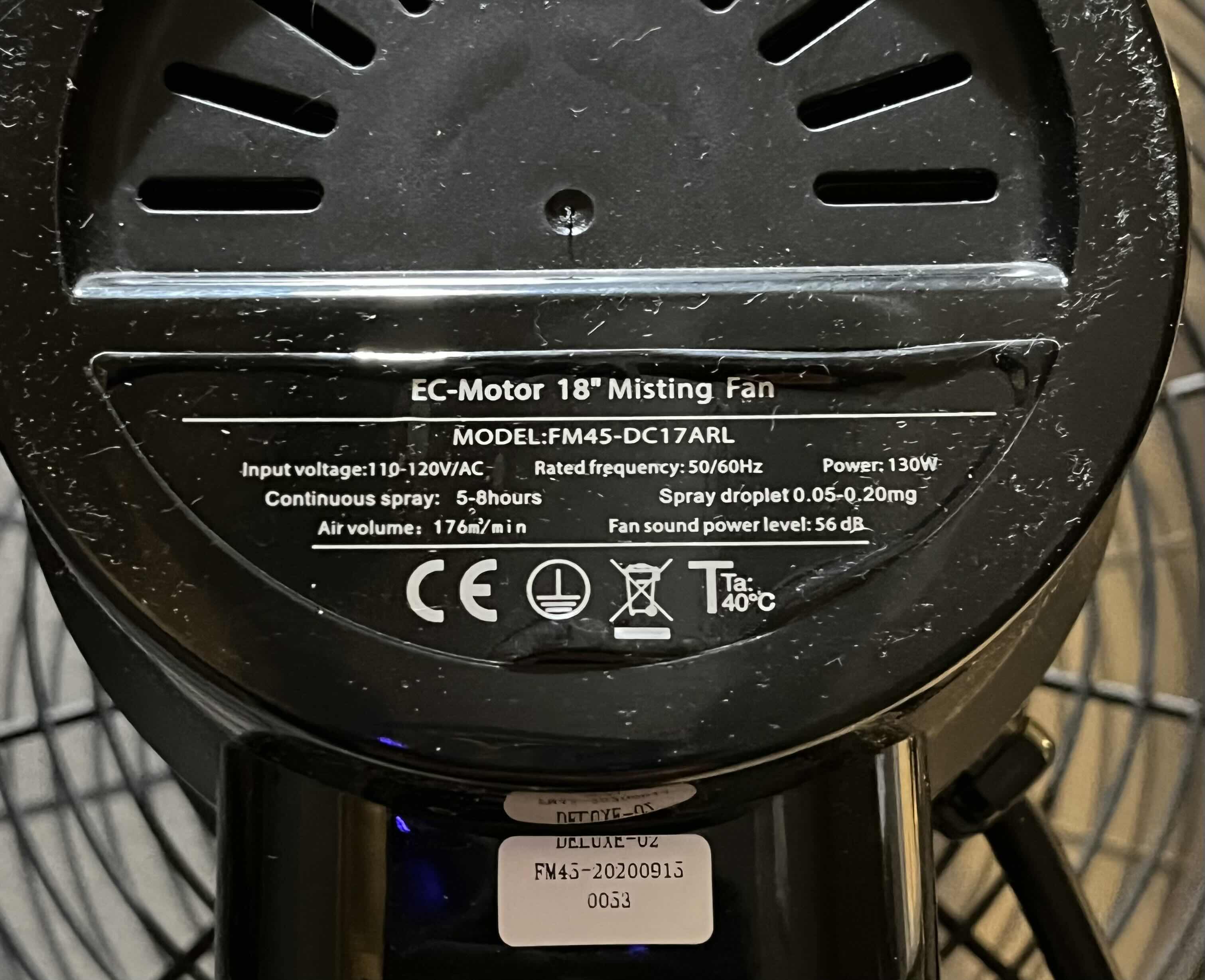 Photo 4 of EC-MOTOR 18” MISTING FAN MODEL FM45-DC17ARL