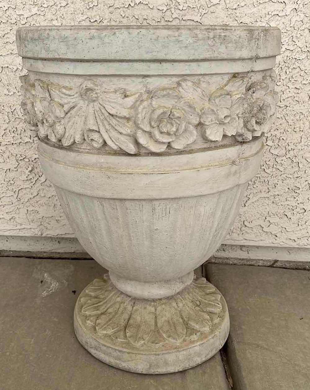 Photo 1 of CLASSICAL FLORAL CAST CONCRETE PLANTER 14” X 18.5”