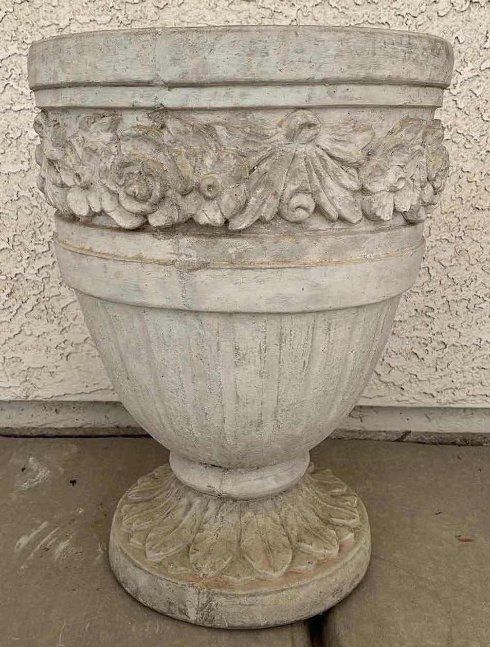 Photo 2 of CLASSICAL FLORAL CAST CONCRETE PLANTER 14” X 18.5”