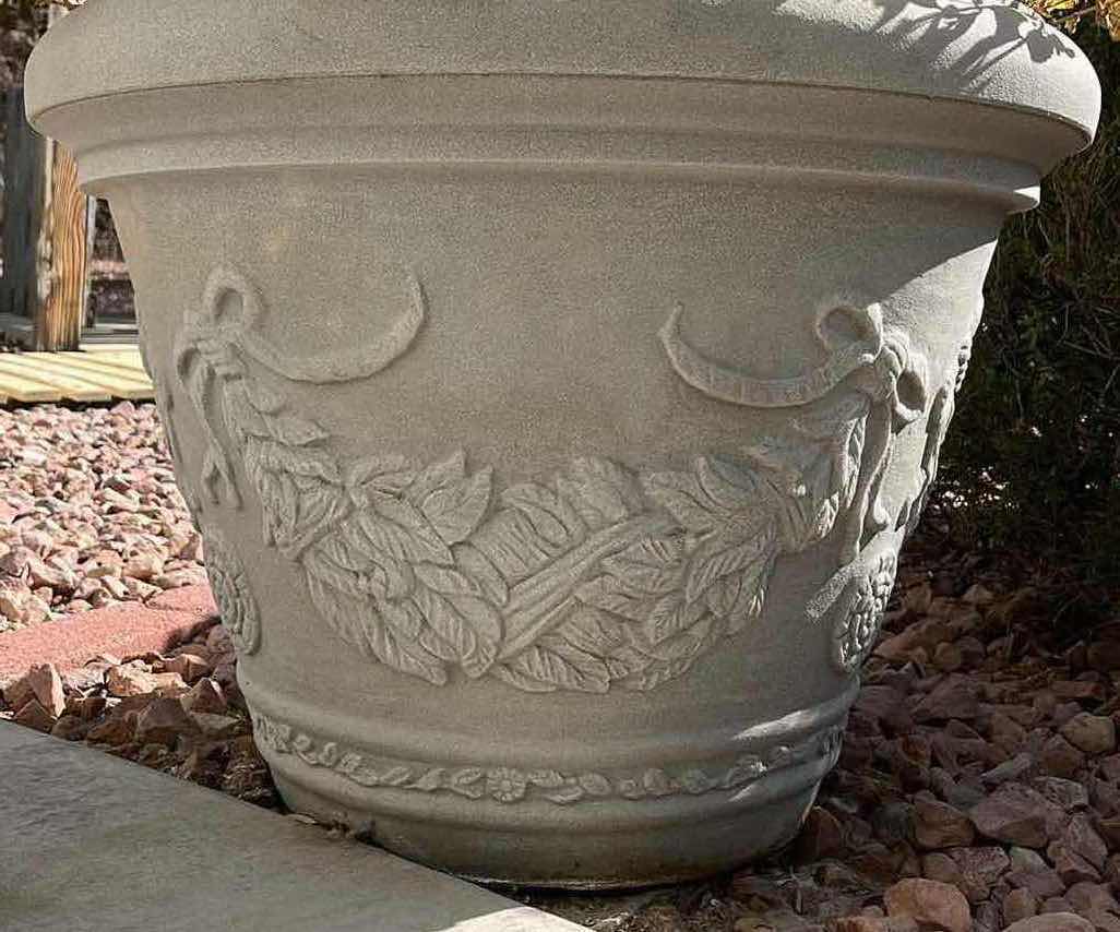 Photo 3 of FLORAL STONE FINISH RESIN PLANTER 24” X 18”