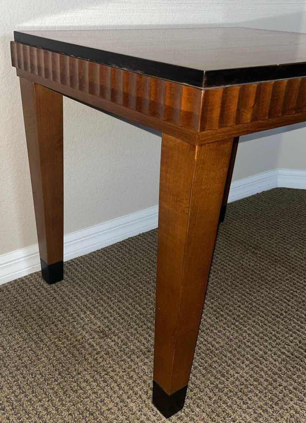 Photo 4 of MID CENTURY MODERN ART-DECO ALTAVISTA LANE TEAK WOOD END TABLE FIGURED MAPLE FLUTED EDGE W BLACK TRIM 22” X 27” H24”