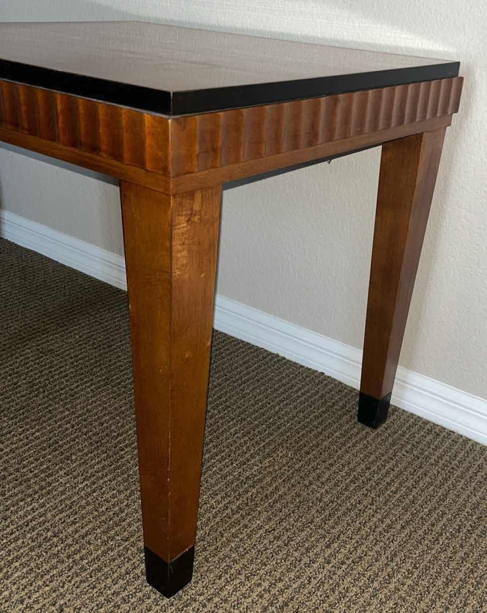 Photo 3 of MID CENTURY MODERN ART-DECO ALTAVISTA LANE TEAK WOOD END TABLE FIGURED MAPLE FLUTED EDGE W BLACK TRIM 22” X 27” H24”