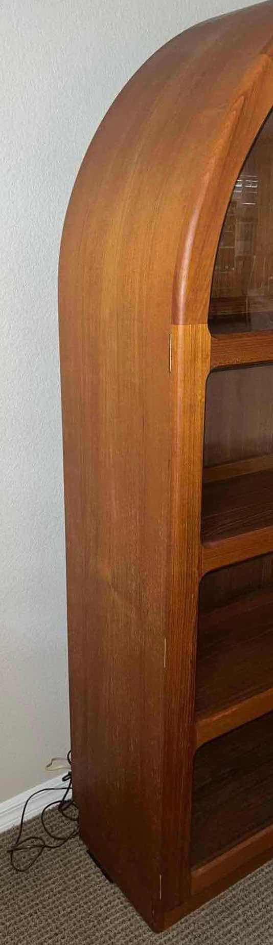 Photo 3 of 1960’S MID CENTURY MODERN DYRLUND SOLID TEAK LIGHTED CURIO CABINET, 2 PUSH-BUTTON INTERIOR LIGHTS W LOCK & KEY 15.5” X 37” H70”