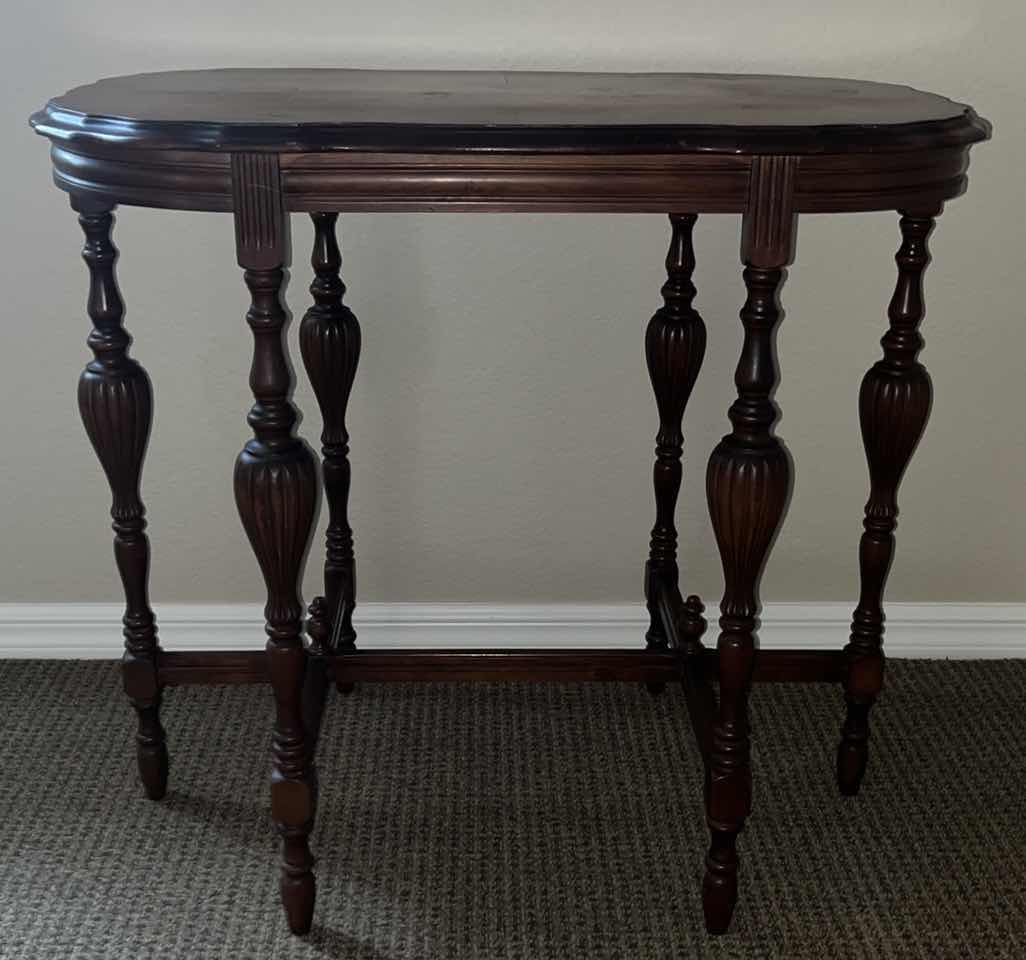 Photo 2 of ANTIQUE VICTORIAN STYLE 6-LEGGED PARLOR TABLE 20” X 32” H29”