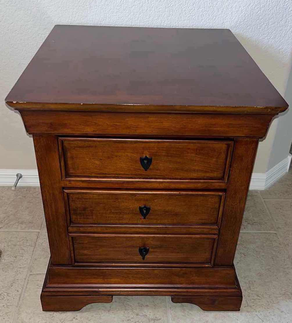 Photo 1 of PLUNKETT HOME FURNISHINGS WOOD NIGHT STAND/END TABLE W TWO DRAWERS 26” x 22” H24”