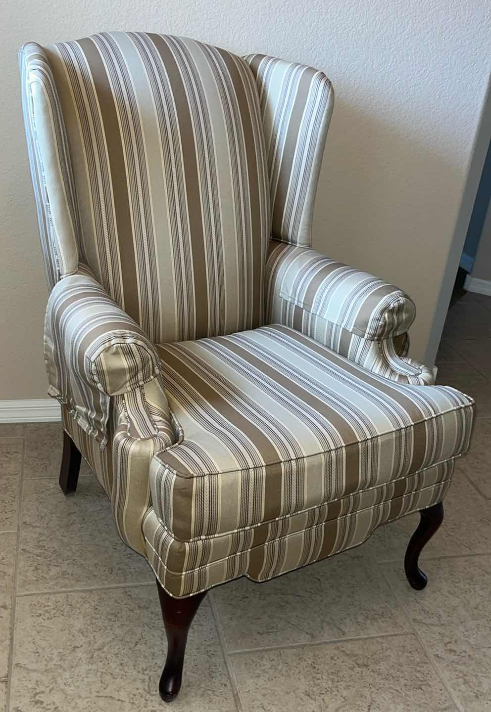 Photo 2 of PLUNKETT HOME FURNISHINGS STRIPED WINGBACK ACCENT CHAIR 37” X 28” H43”