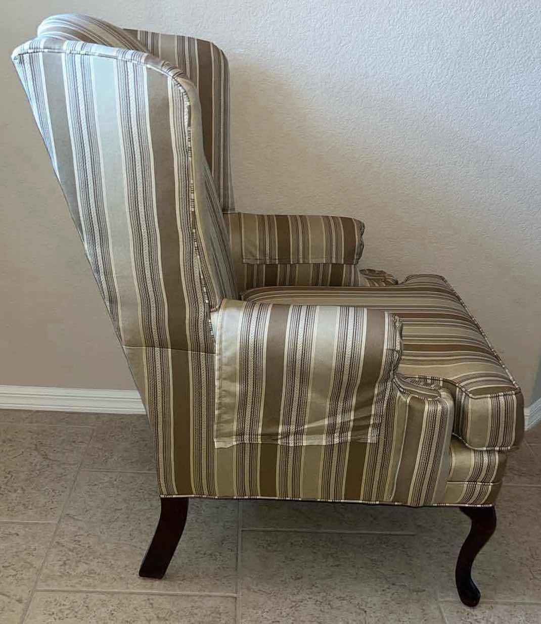 Photo 3 of PLUNKETT HOME FURNISHINGS STRIPED WINGBACK ACCENT CHAIR 37” X 28” H43”