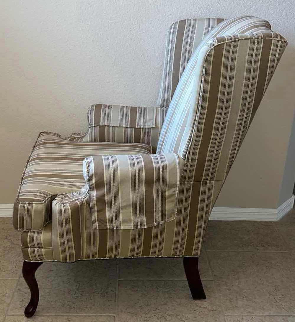 Photo 5 of PLUNKETT HOME FURNISHINGS STRIPED WINGBACK ACCENT CHAIR 37” X 28” H43”