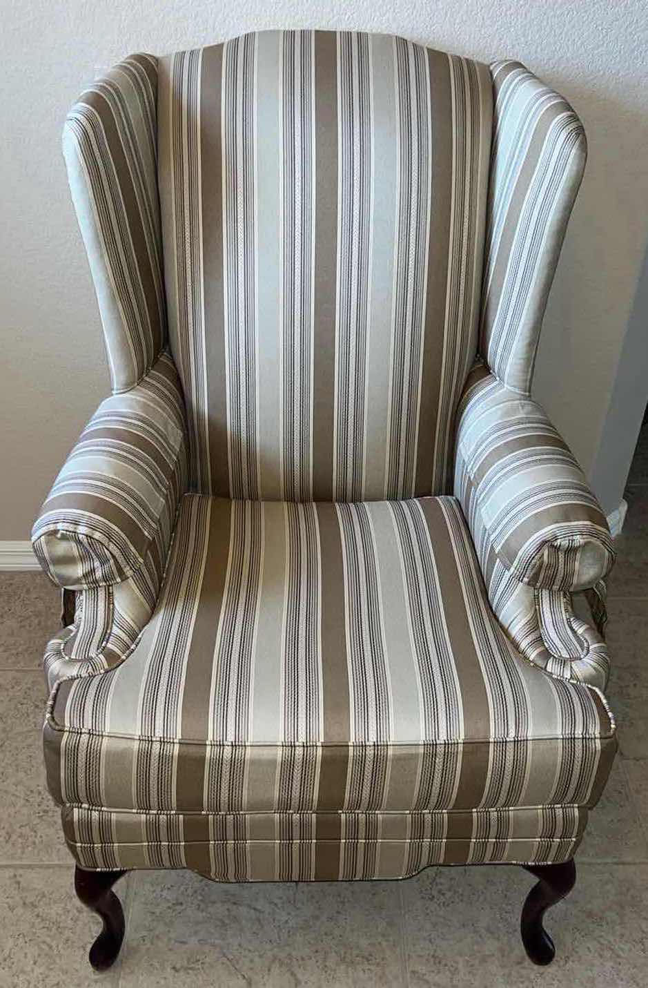 Photo 1 of PLUNKETT HOME FURNISHINGS STRIPED WINGBACK ACCENT CHAIR 37” X 28” H43”