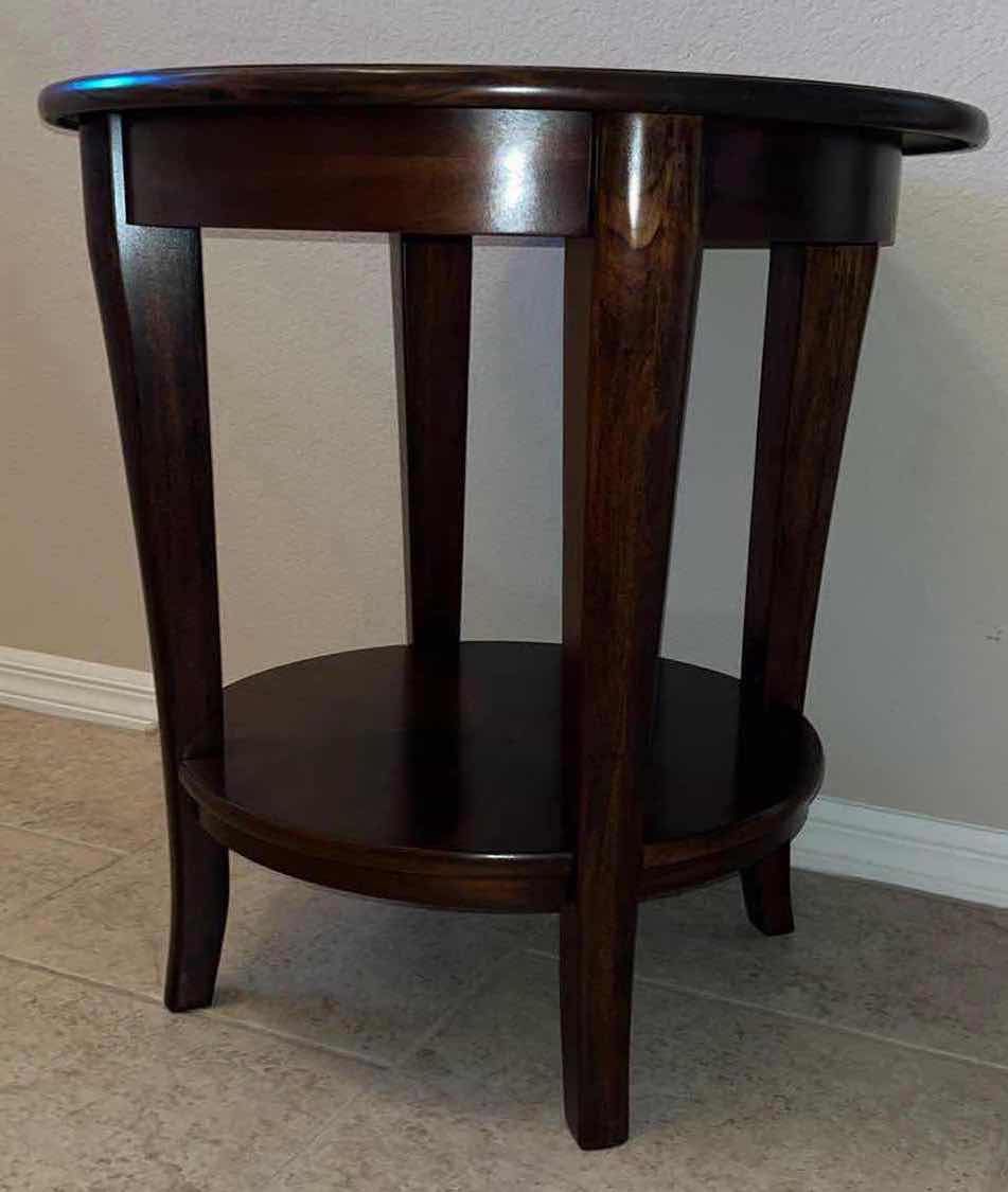 Photo 3 of MID CENTURY WOOD ROUND SIDE TABLE MADE IN INDONESIA 26” X 26” H27”