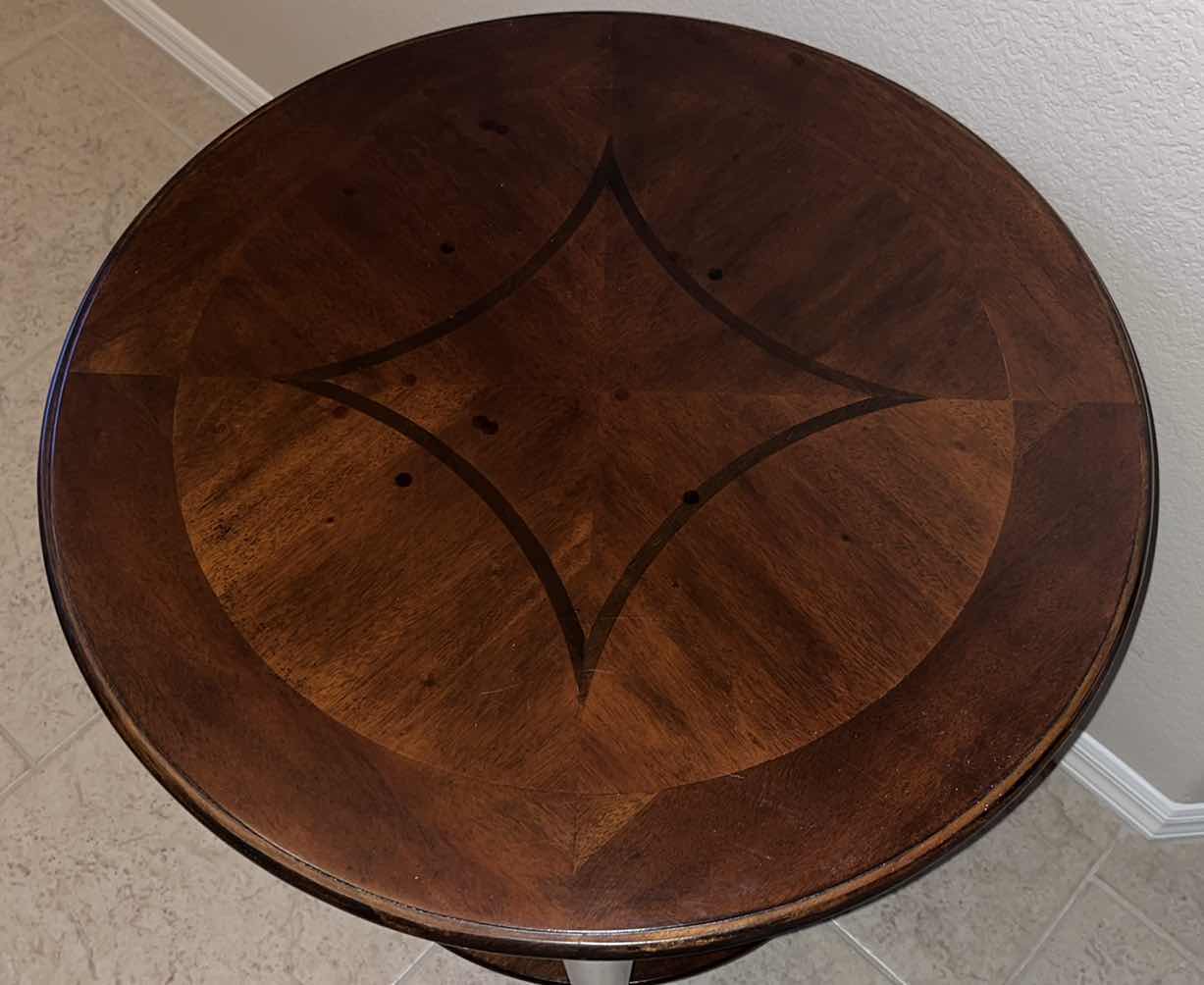 Photo 2 of MID CENTURY WOOD ROUND SIDE TABLE MADE IN INDONESIA 26” X 26” H27”