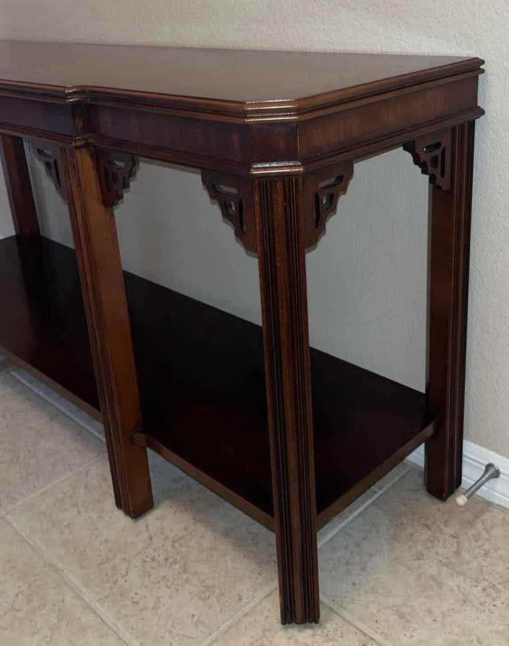 Photo 2 of LANE ALTAVISTA MID CENTURY CHINESE CHIPPENDALE CONSOLE TABLE FRETWORK SHELF INLAY 16” X 54” H26.25”